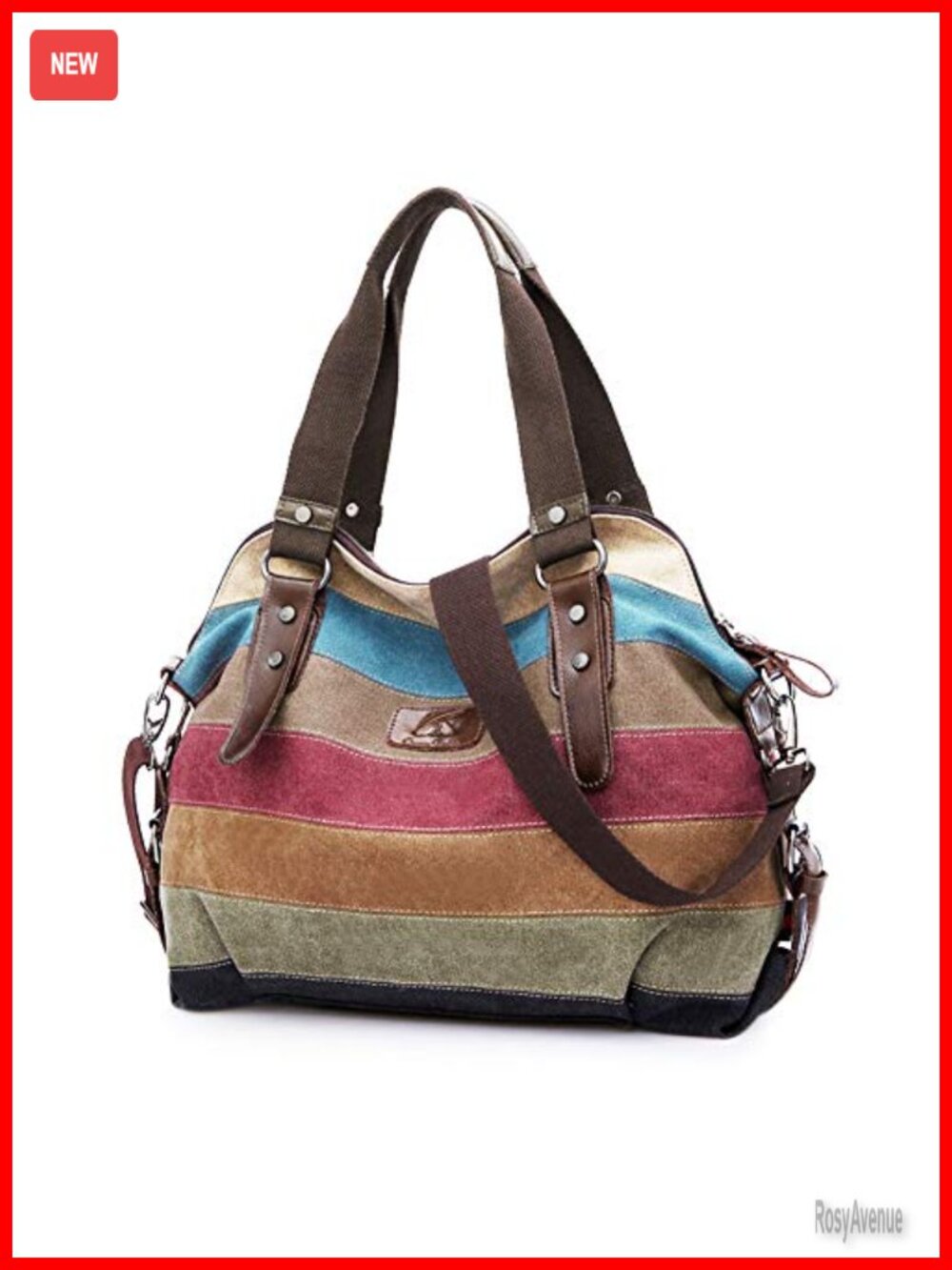 Cotton Canvas Striped Crossbody Shoulder Bag Purse Tote